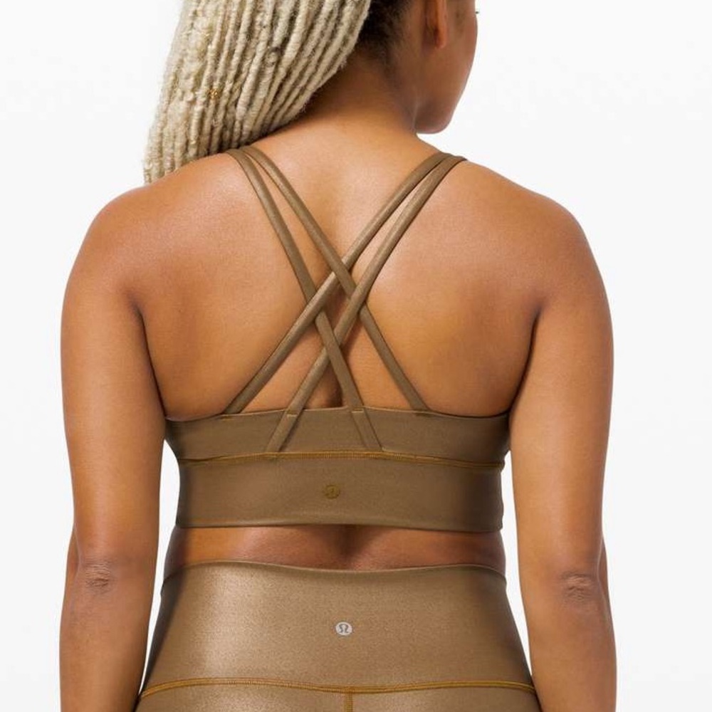 Lululemon Energy Bra Long Line Shine *Medium Support, B–D Cup Matte Copper Foil